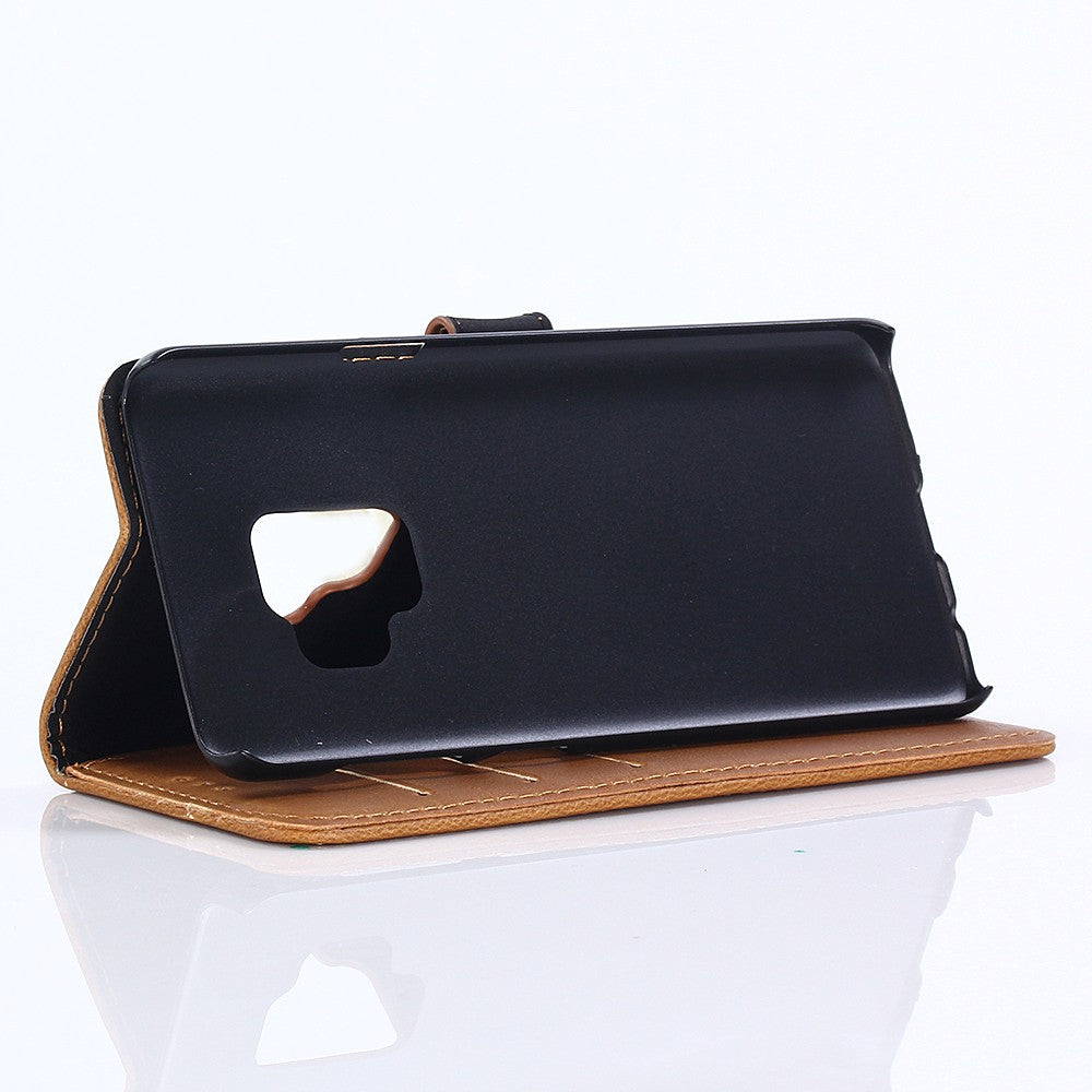 Leder Book Case Etui Galaxy S9 Hell-Braun