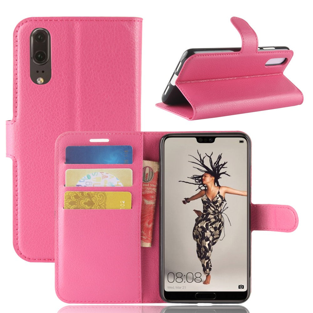 Leder Book Case Etui Huawei P20 Rosa