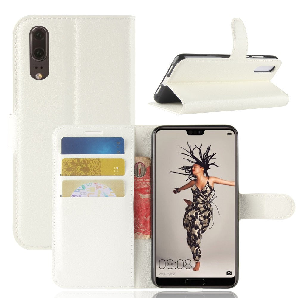 Leder Book Case Etui Huawei P20 Weiss