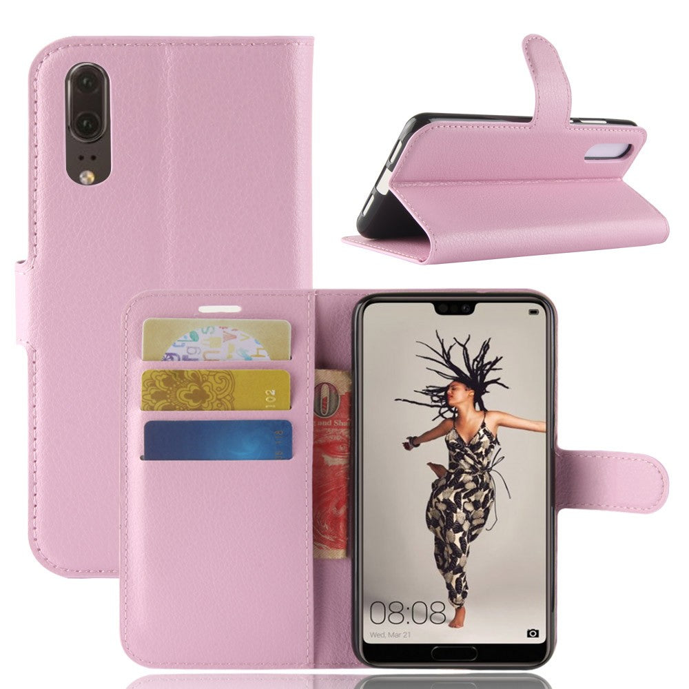 Leder Book Case Etui Huawei P20 Pink
