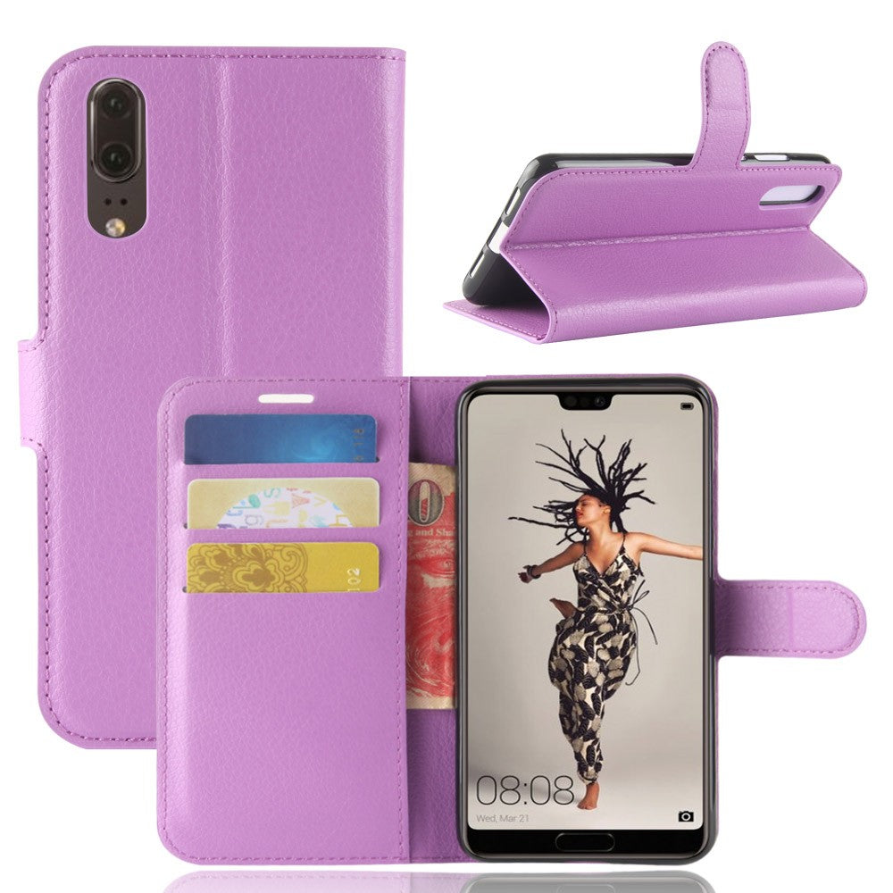 Leder Book Case Etui Huawei P20 Lila