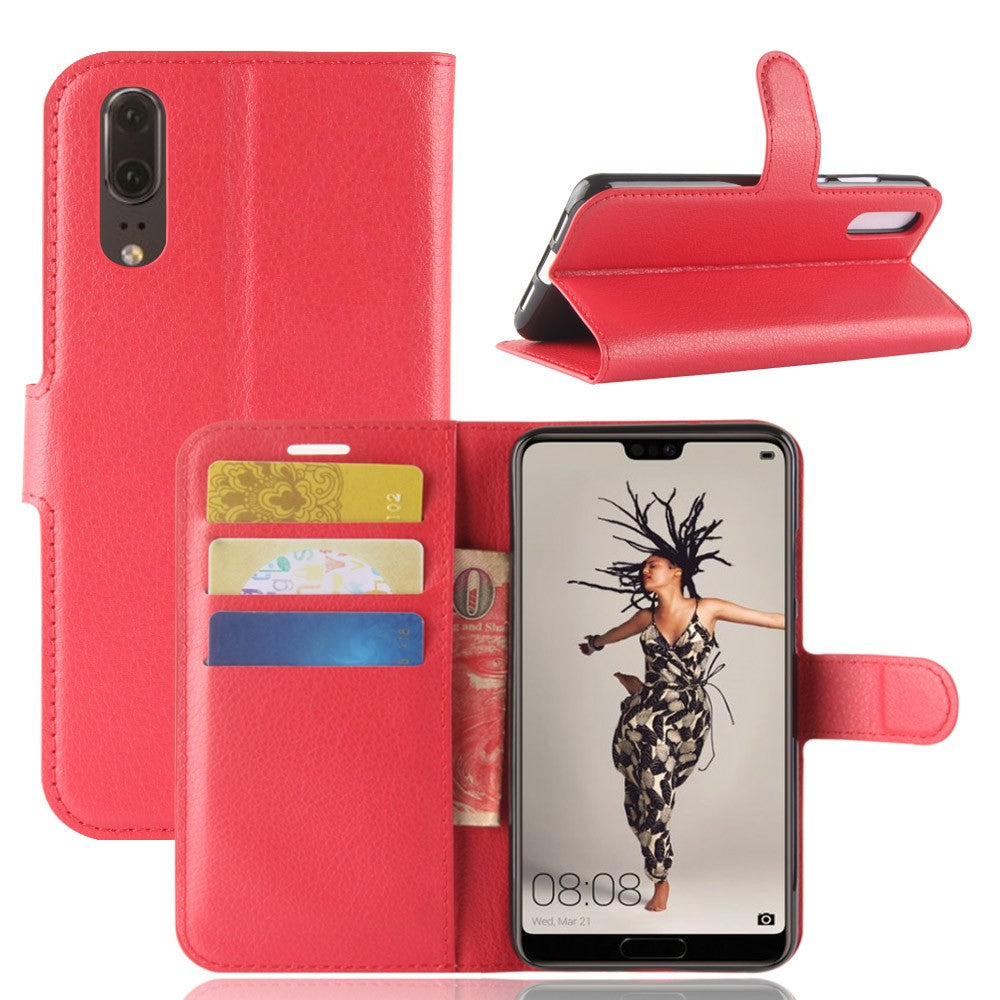 Leder Book Case Etui Huawei P20 Rot