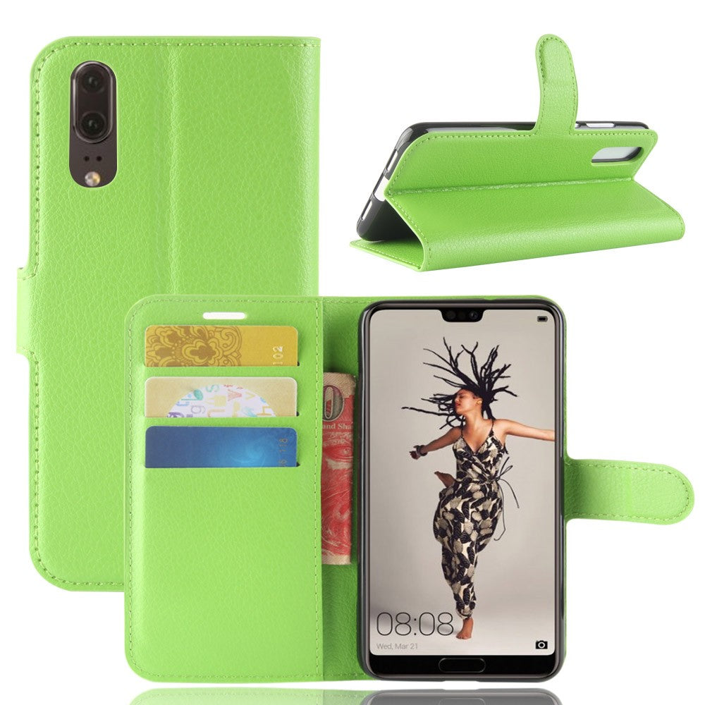 Leder Book Case Etui Huawei P20 Grün