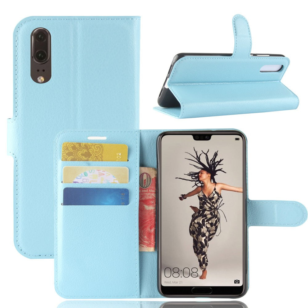 Leder Book Case Etui Huawei P20 Blau