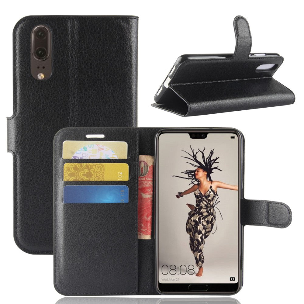 Leder Book Case Etui Huawei P20 Schwarz