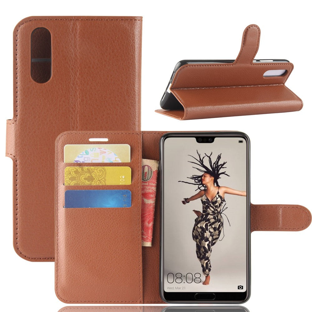 Leder Book Case Etui Huawei P20 Pro Braun