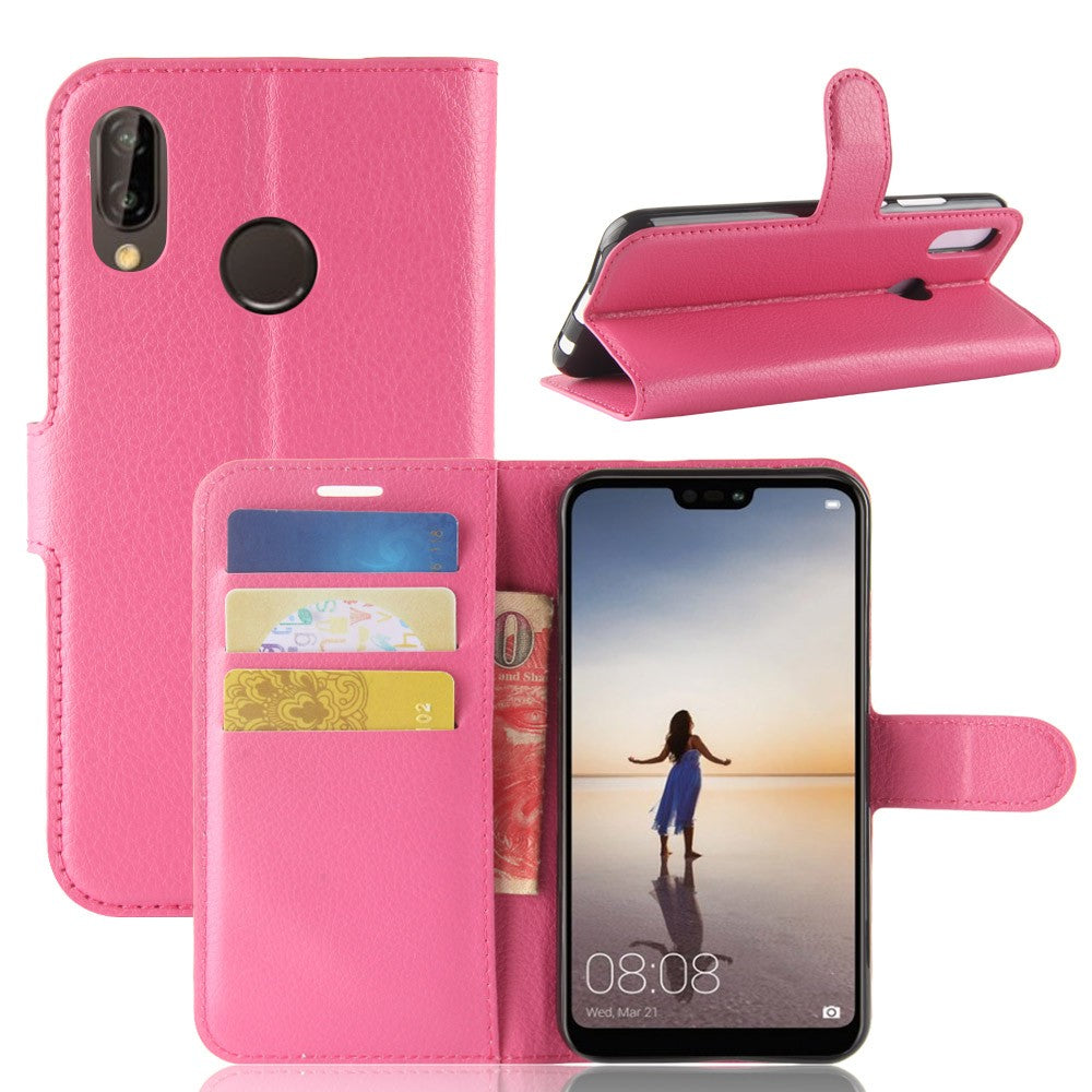 Leder Book Case Etui Huawei P20 Lite Rosa
