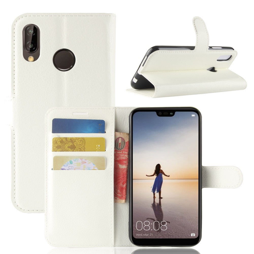 Leder Book Case Etui Huawei P20 Lite Weiss