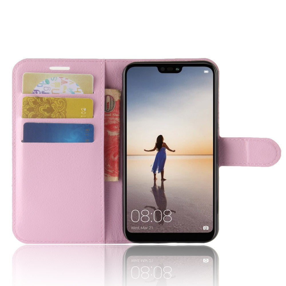 Leder Book Case Etui Huawei P20 Lite Pink