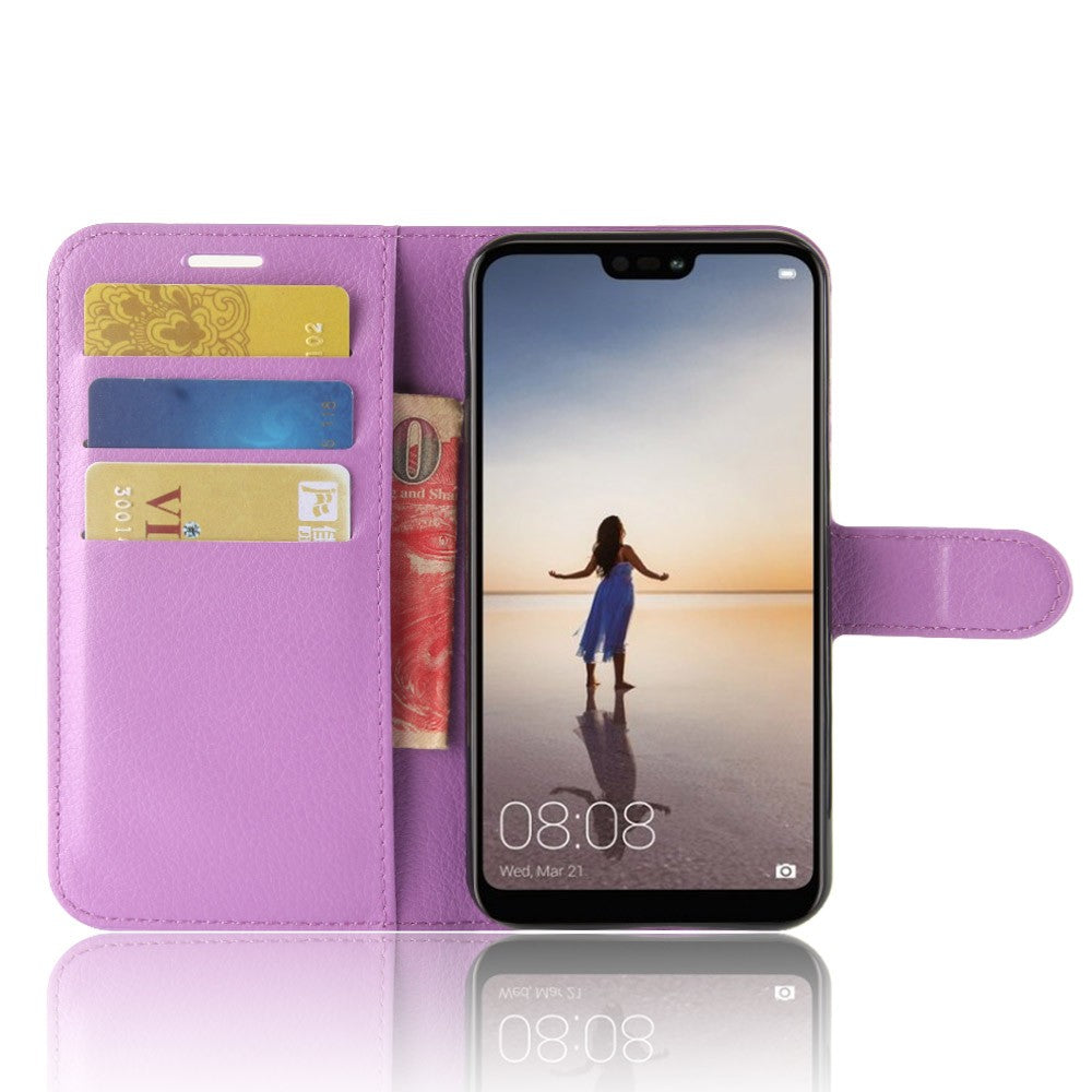 Leder Book Case Etui Huawei P20 Lite Lila