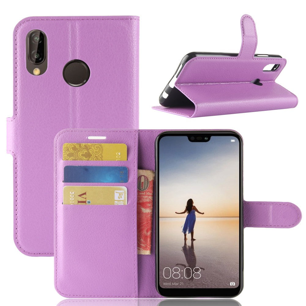 Leder Book Case Etui Huawei P20 Lite Lila