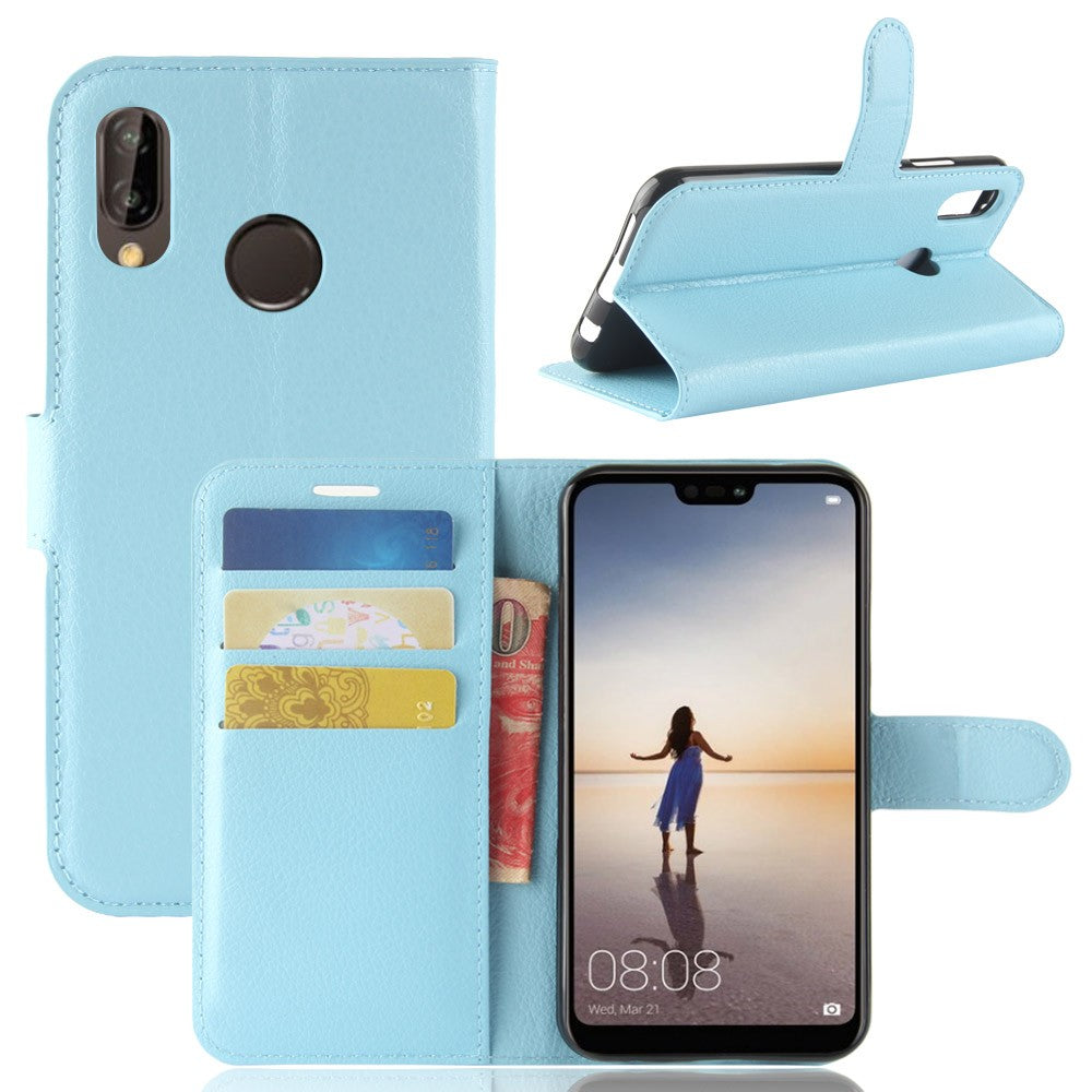 Leder Book Case Etui Huawei P20 Lite Blau