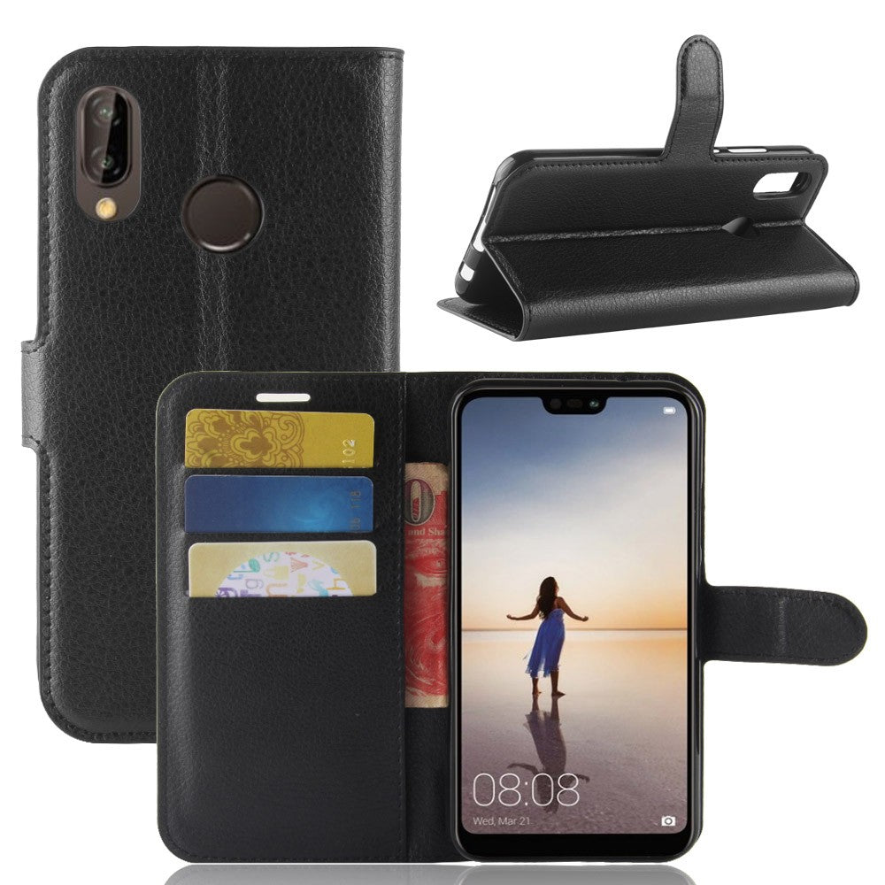 Leder Book Case Etui Huawei P20 Lite Schwarz
