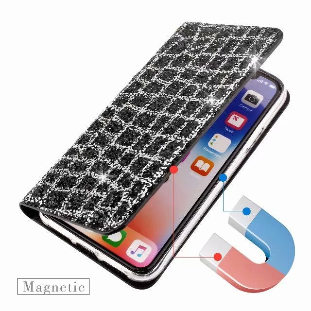 Bling Glitzer Book Case Hülle iphone X Schwarz