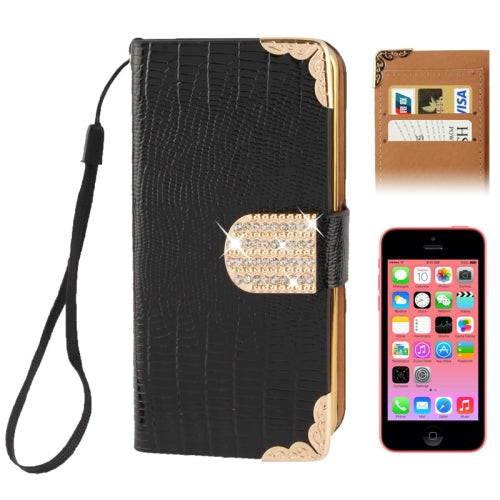 Kreditkarten Slot Bling Ledertasche Etui Schwarz iPhone 5C