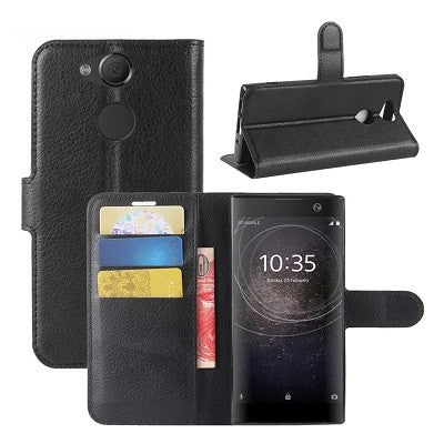 Leder Book Case Etui Xperia XA2 Schwarz