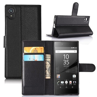 Leder Book Case Etui Xperia XA1 Schwarz