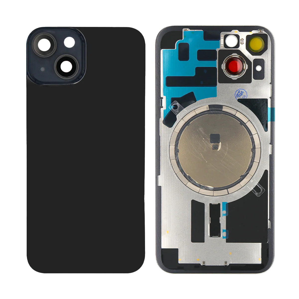 iPhone 14 Rückglas (Mitternacht Schwarz, Violet, Weiss, Braun, Gelb, Rot) mit integrierter NFC-Antenne und vergrössertem Kamerarahmen
