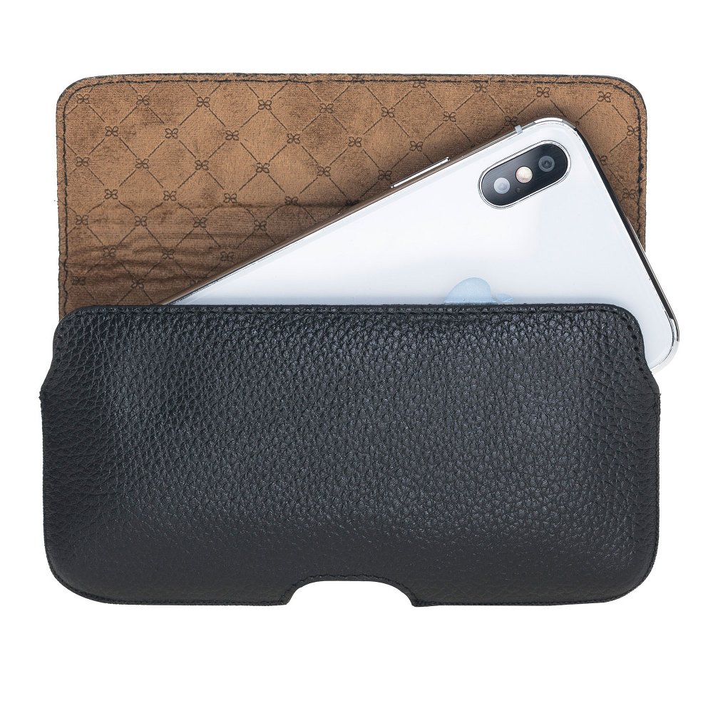 Aslant Lederschutzhülle für iPhone XS Max Rustikal Schwarz