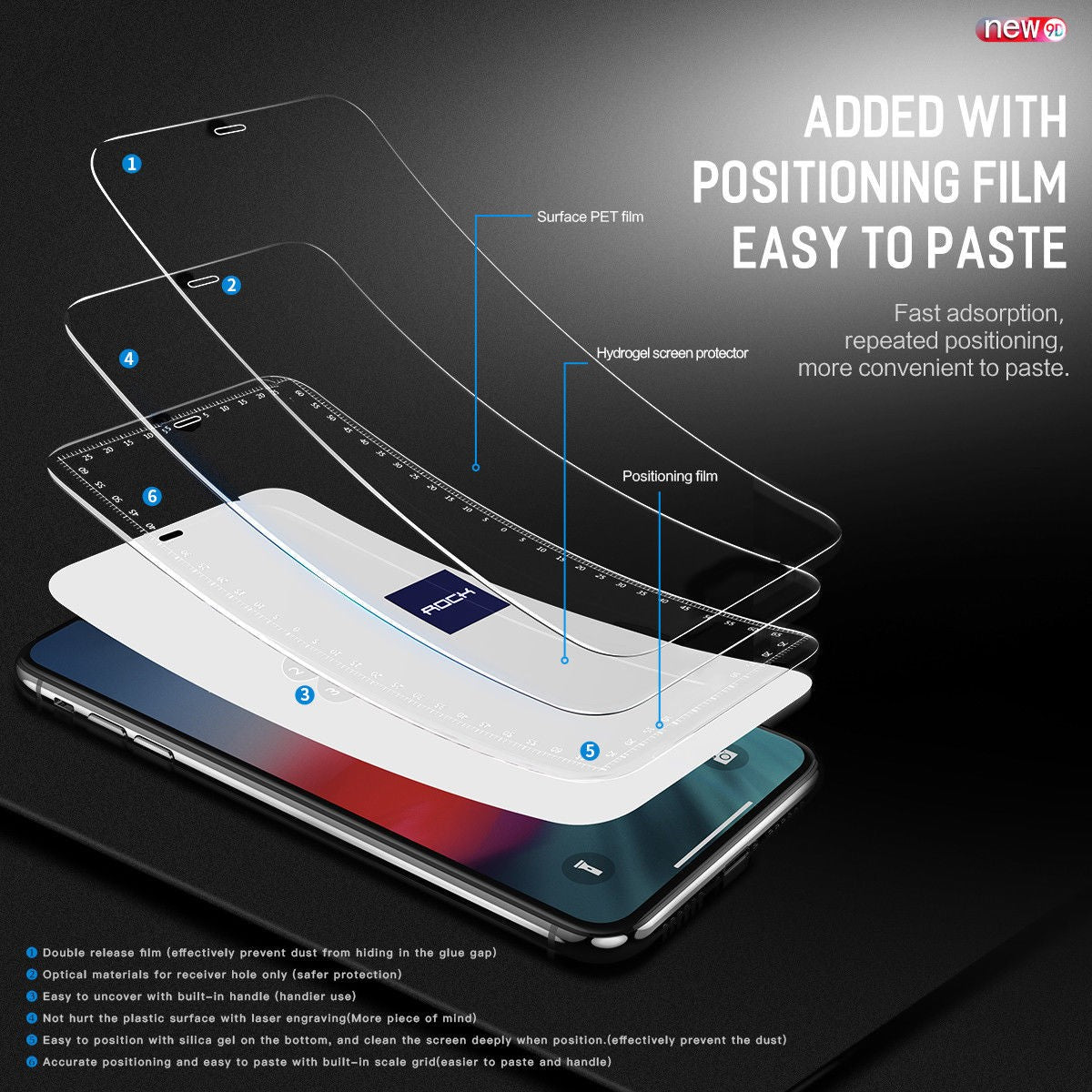 Rock - iPhone X, XS Hydrogel Full Screen Schutzfolie 0.18mm