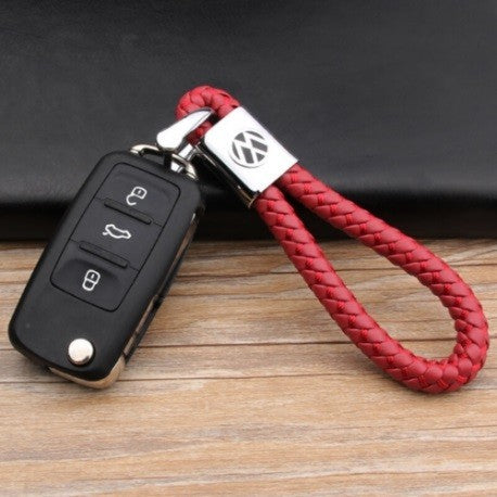 VW Schlüsselanhänger Leder Rot (Auf Wunsch mit Gravur)
