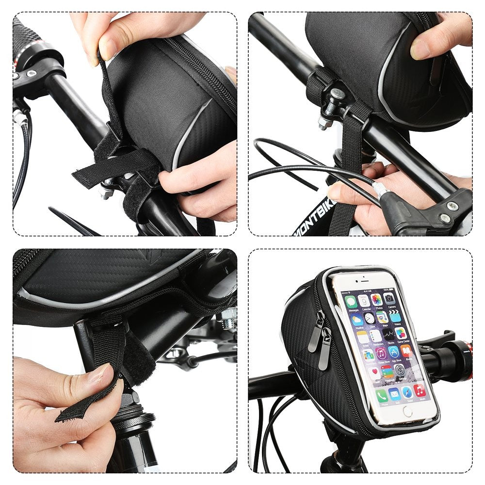 Fahrradtasche, Rahmentasche,Handyhalterung für Smartphones max 6,5 Zoll 0,9L schwarz