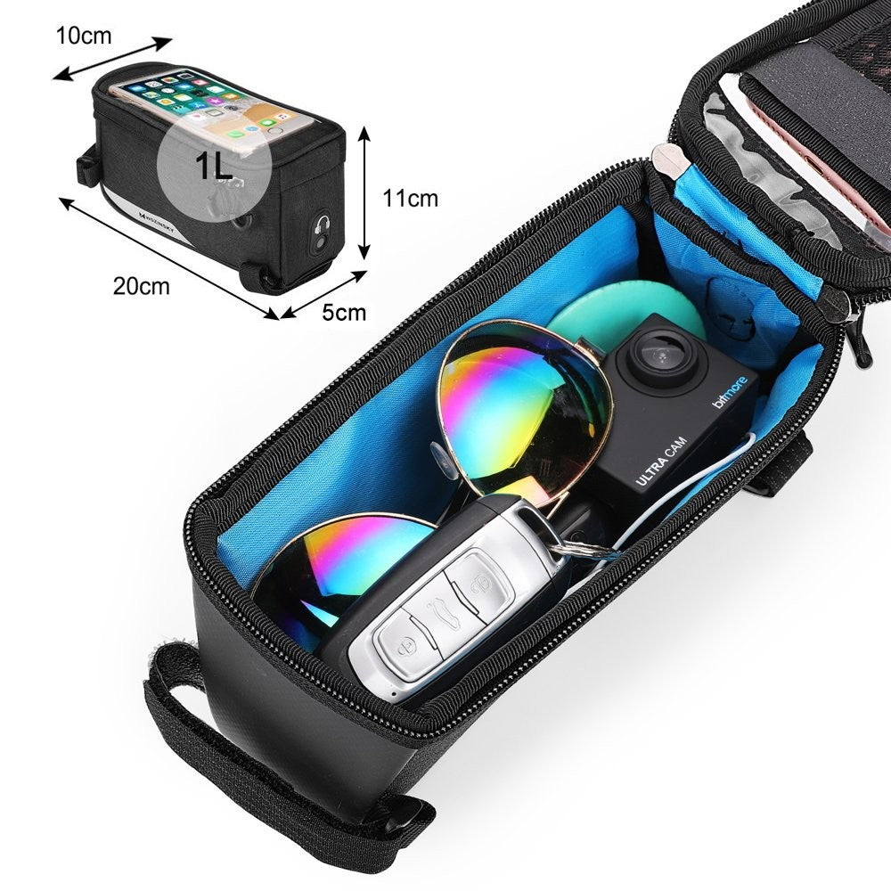 Fahrradtasche Rahmentasche Handyhalterung für Smartphone max 6,5 Zoll 1L schwarz