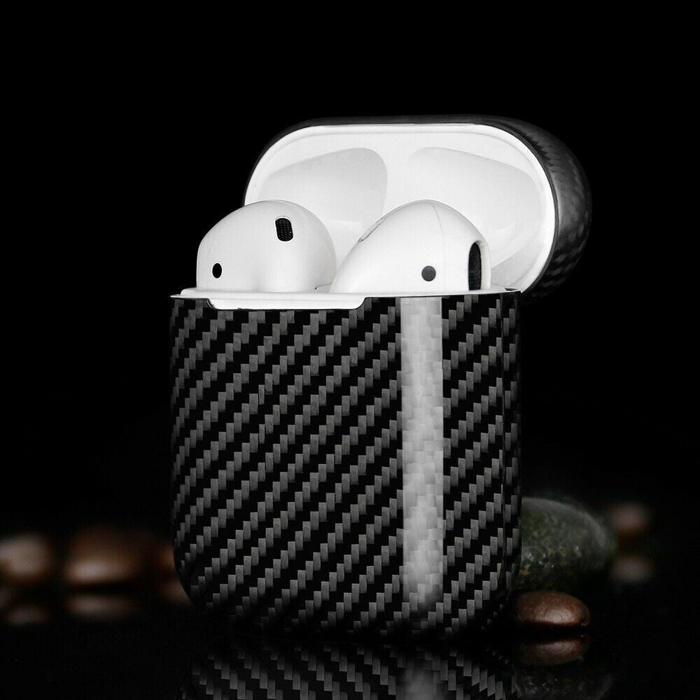 Echt Carbon Faser Volle Schutz Hülle Slim Case Für Airpods 1 / 2 Schwarz