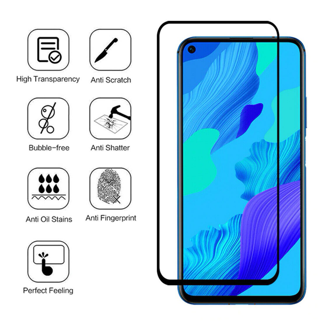 Panzerfolie 3D Glasfolie 9H Schutzglas für das Huawei Nova 5T
