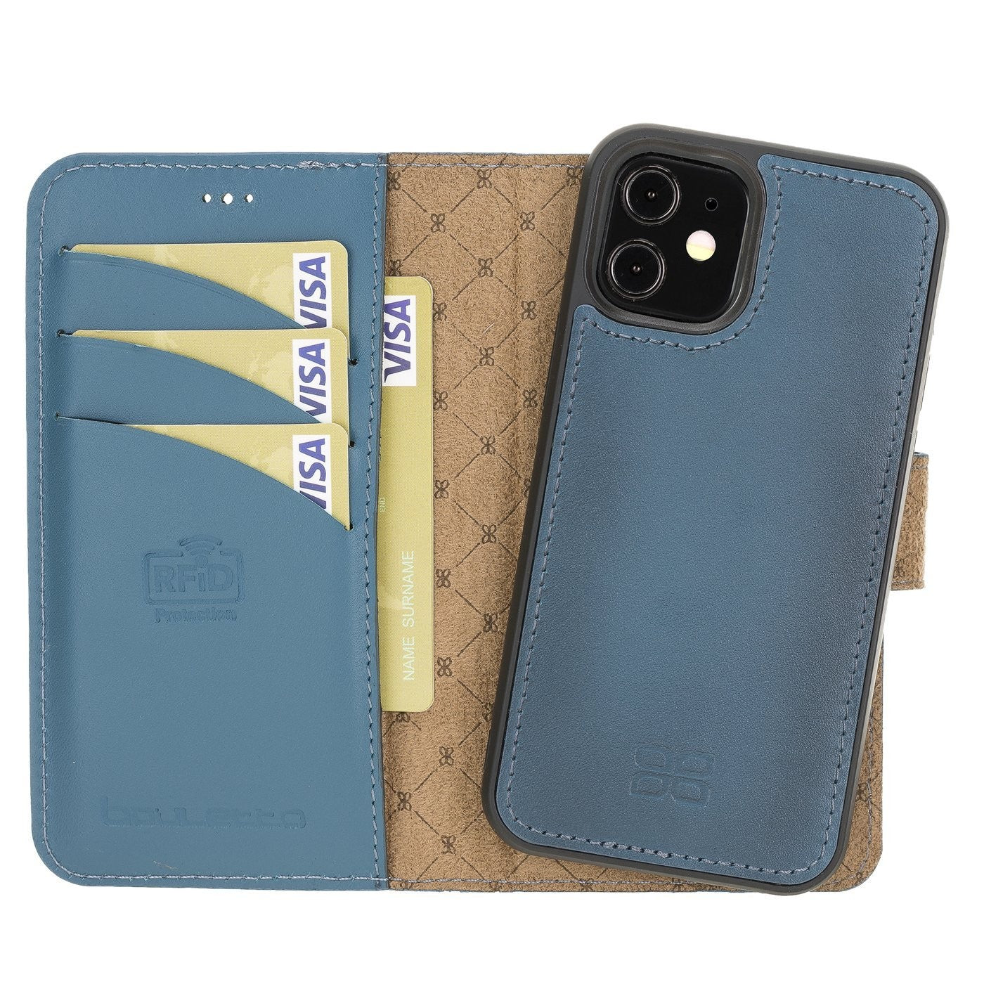 Bouletta Magnetische abnehmbare Brieftasche aus Leder mit RFID-Blocker für iPhone 12 Mini BRN Burnt Blue