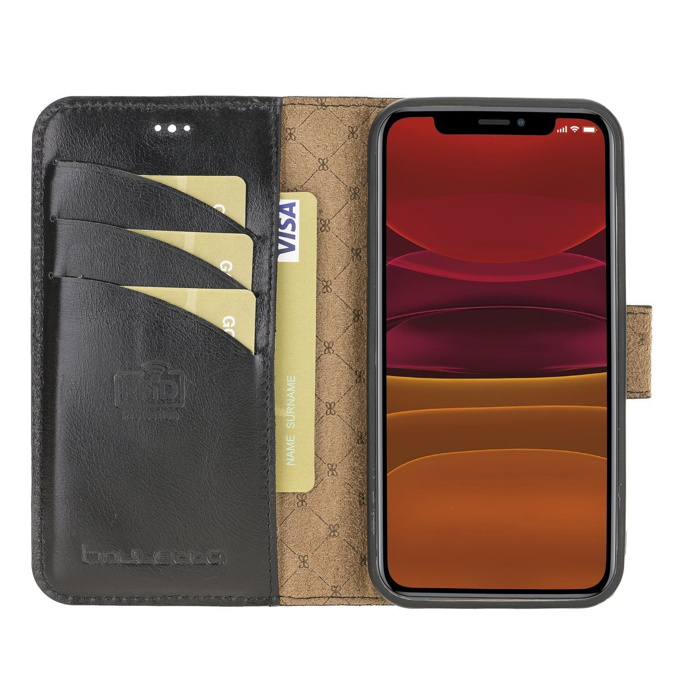 Bouletta Magnetische abnehmbare Brieftasche aus Leder mit RFID-Blocker für iPhone 12 Mini Rustic Black