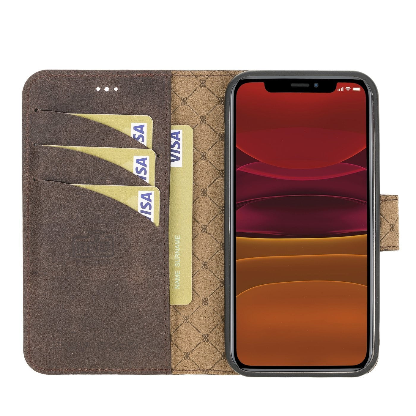 Bouletta Magnetische abnehmbare Handyhülle aus Leder mit RFID-Blocker für iPhone 12 Mini Tiguan Brown