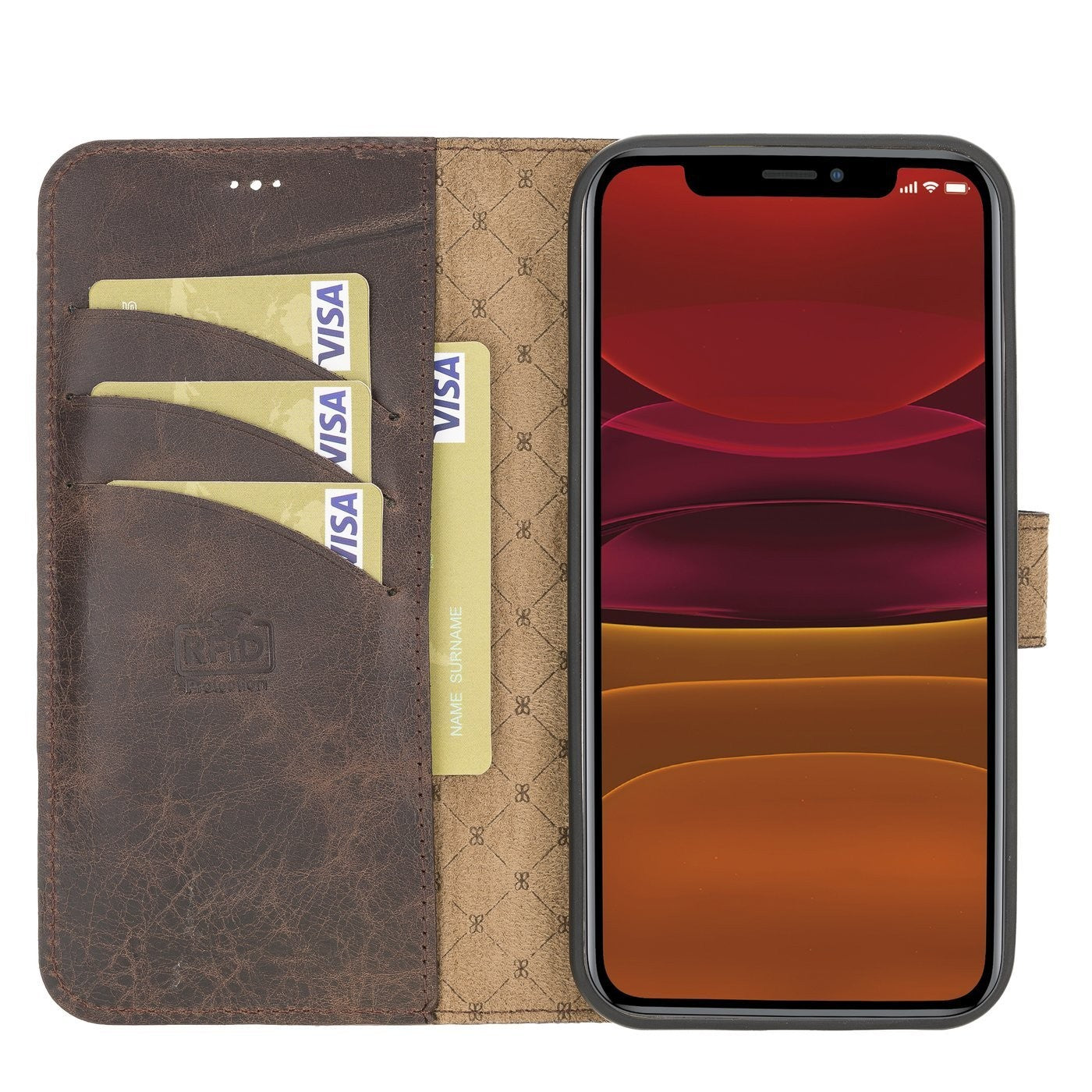 Bouletta Magnetische abnehmbare Handyhülle aus Leder mit RFID-Blocker für iPhone 12 Pro Max Tiguan Brown