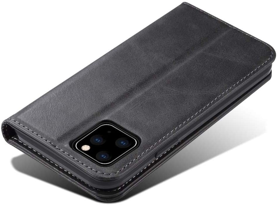 Suteni Leder Geldbörse Hülle Schwarz für iPhone 12 Pro