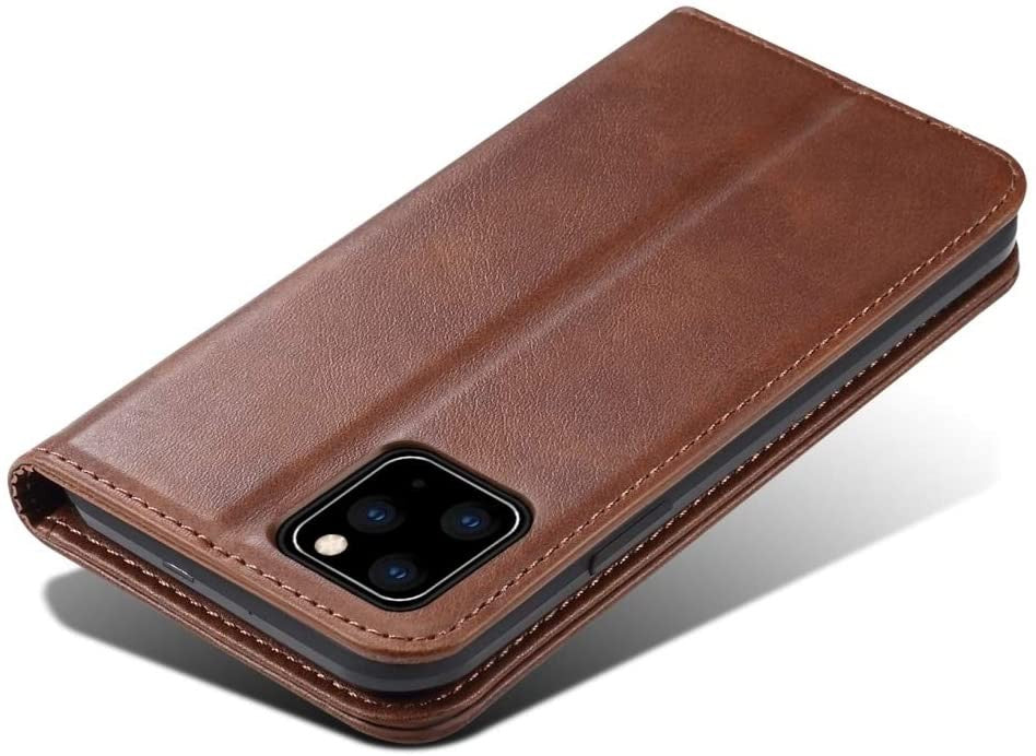 Suteni Leder Geldbörse Hülle Braun für iPhone 12 Pro