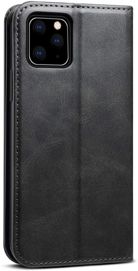 Suteni Leder Geldbörse Hülle Schwarz für iPhone 12 Pro