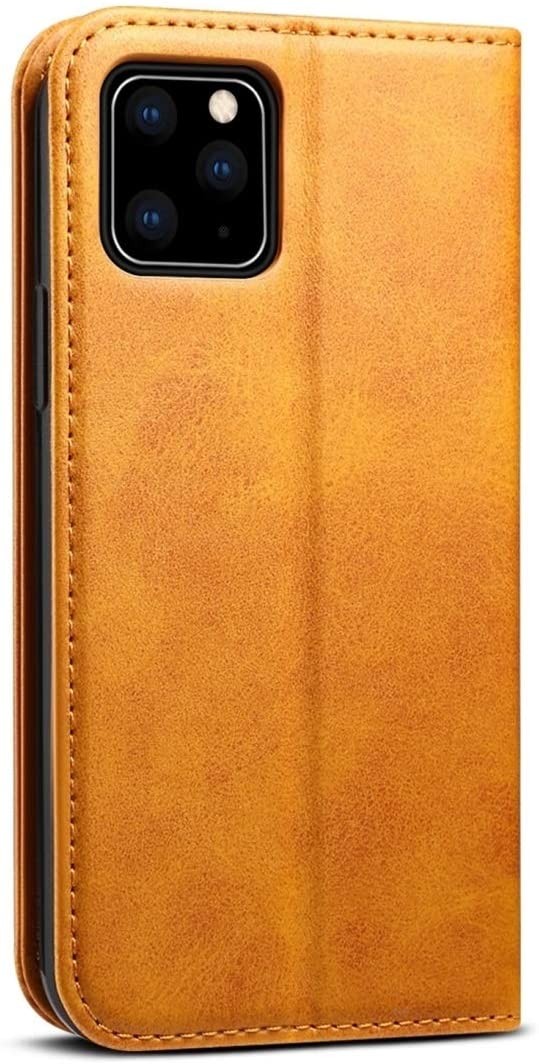 Suteni Leder Geldbörse Hülle Khaki für iPhone 12 Pro