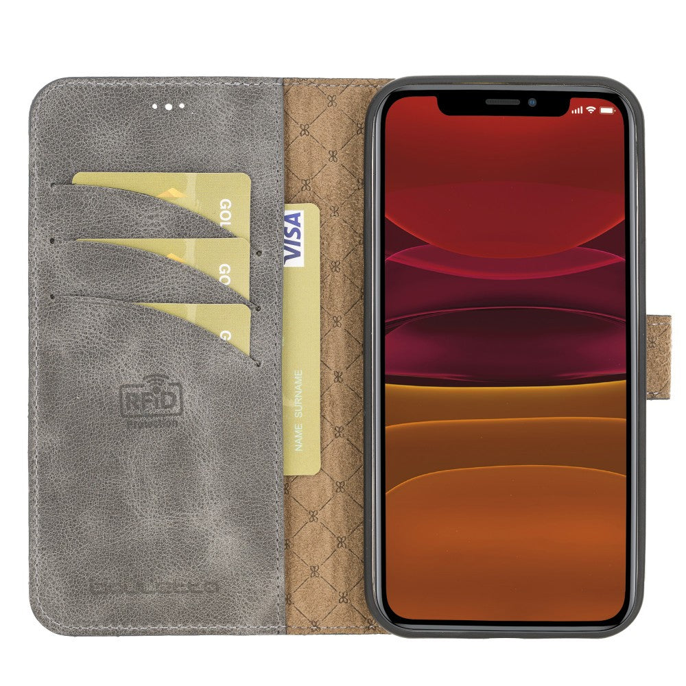 Bouletta Magnetische abnehmbare Handyhülle aus Leder mit RFID-Blocker für iPhone 12 Pro Max Grau