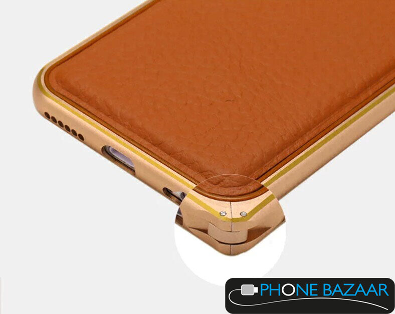 Aluminium Bumper Case Leder Back Cover iPhone 6 Gold