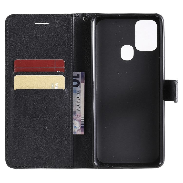 Samsung Galaxy A21s Handyhülle aus Leder mit Halter Kartenfächern Brieftasche (Schwarz)