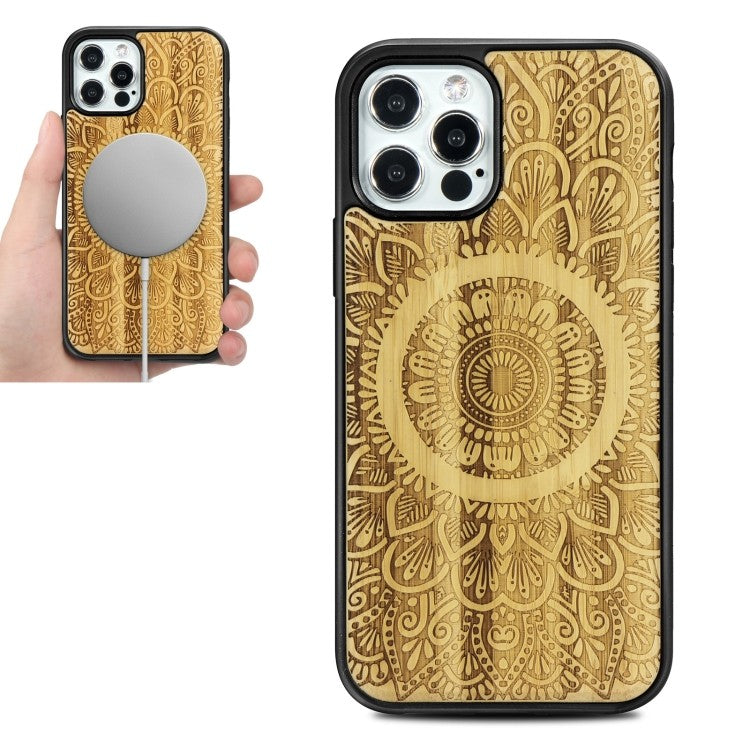 Holzfurnier Mandala Geprägte Magsafe-Hülle Magnetische TPU-Schockschutzhülle Für iPhone 12 Pro Max (Bambus)