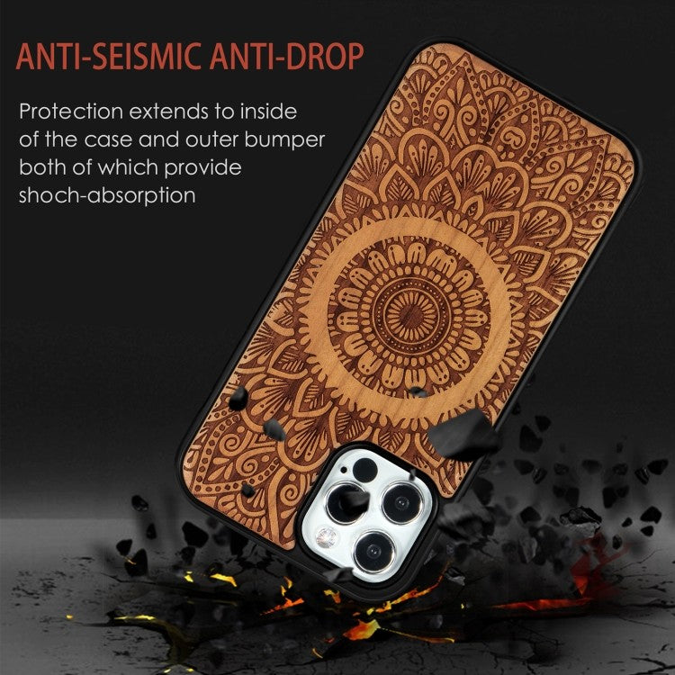 Holzfurnier Mandala Geprägte Magsafe-Hülle Magnetische TPU-Schockschutzhülle Für iPhone 12 Pro Max (Kirschbaumholz)