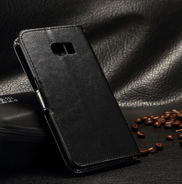 Leder Schwarz Kreditkarte Etui Bookcase Samsung Galaxy S6 Edge