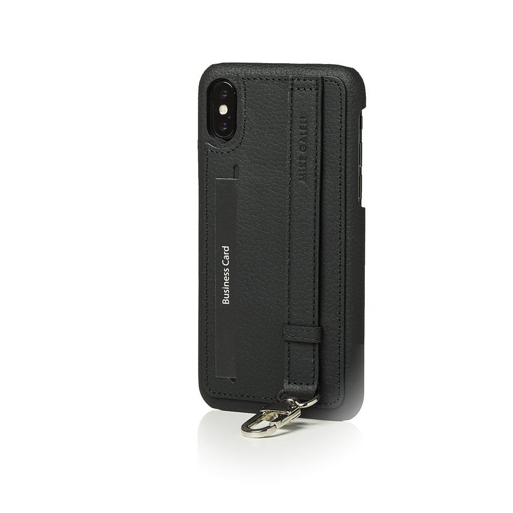 Mike Galeli - iPhone Xs / X Echtleder Hülle Back Case mit Handschlaufe und Kartenfach (JESSEIPX-M01) - Schwarz