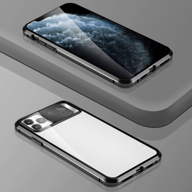 360 Grad Magnet Case Für iPhone 12 Pro Hülle mit Schiebeobjektivabdeckung Kameraschutz Schwarz