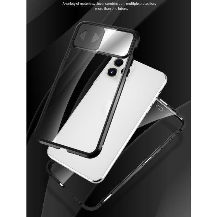360 Grad Magnet Case Für iPhone 12 Pro Hülle mit Schiebeobjektivabdeckung Kameraschutz Schwarz