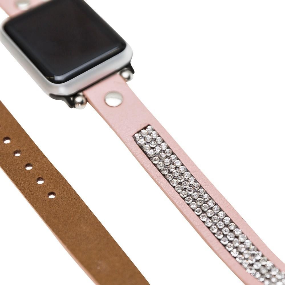 Bouletta Double Tour Lederarmband mit Kristall für Applewatch 42mm / 44 mm - Nackt Pink