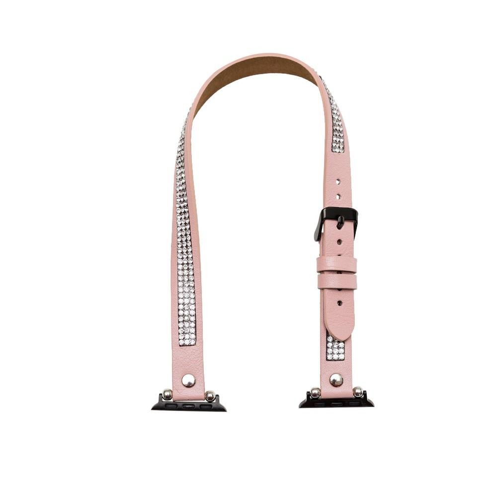 Bouletta Double Tour Lederarmband mit Kristall für Applewatch 42mm / 44 mm - Nackt Pink