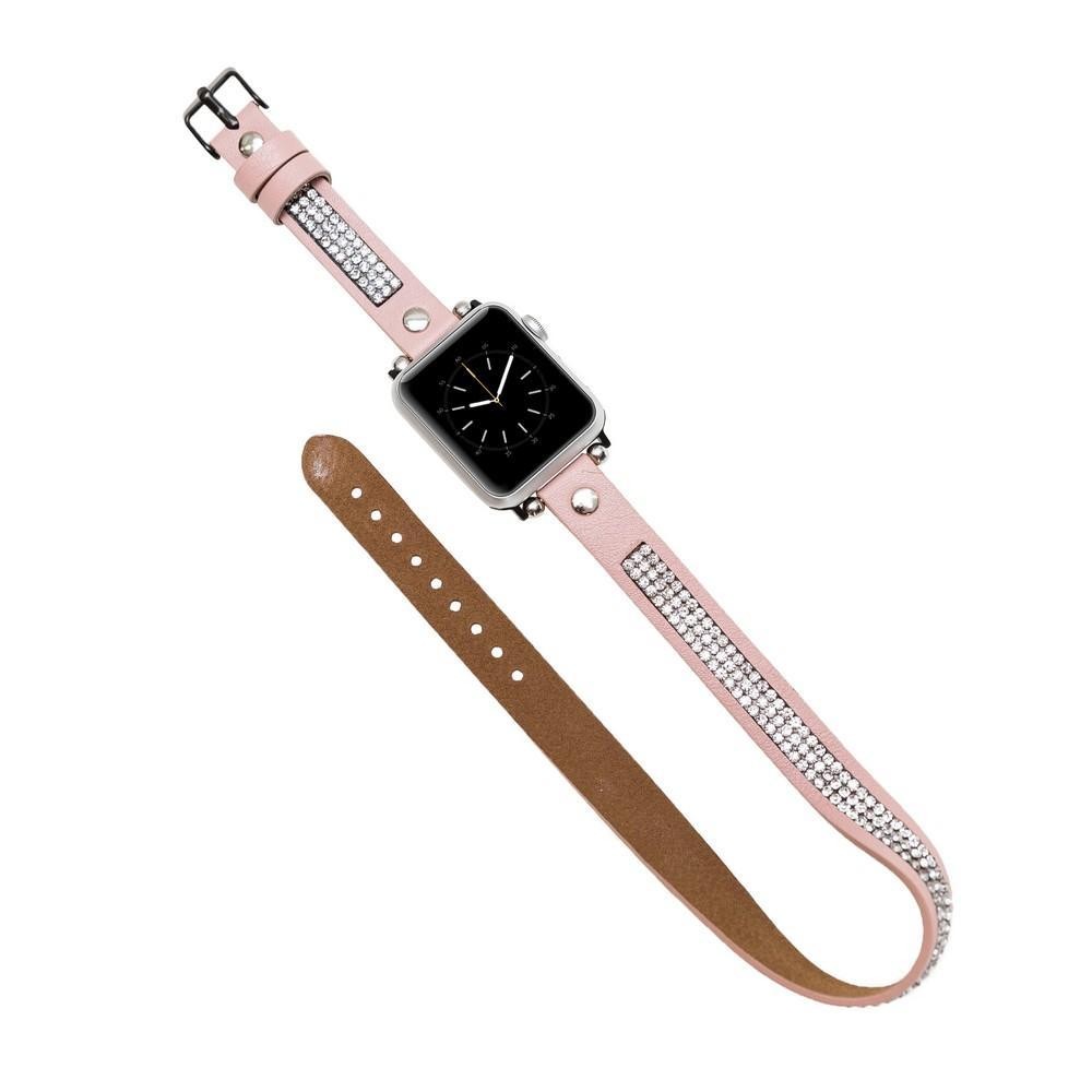 Bouletta Double Tour Lederarmband mit Kristall für Applewatch 42mm / 44 mm - Nackt Pink