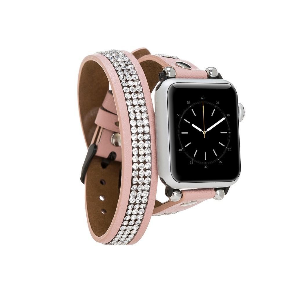 Bouletta Double Tour Lederarmband mit Kristall für Applewatch 42mm / 44 mm - Nackt Pink